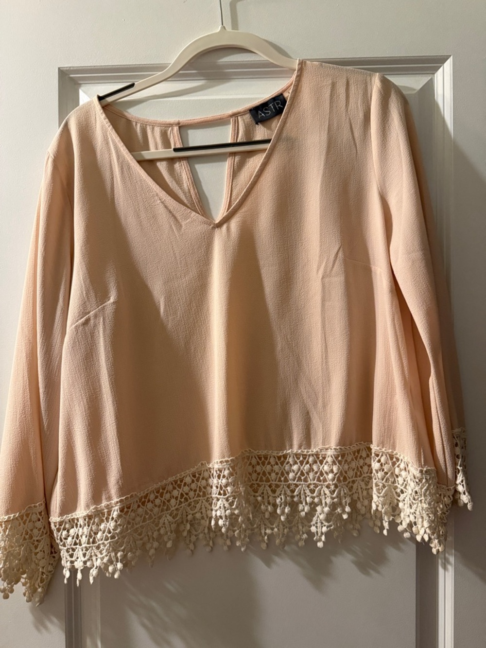 ASTR Peach Crochet-Hem V-Neck Blouse
